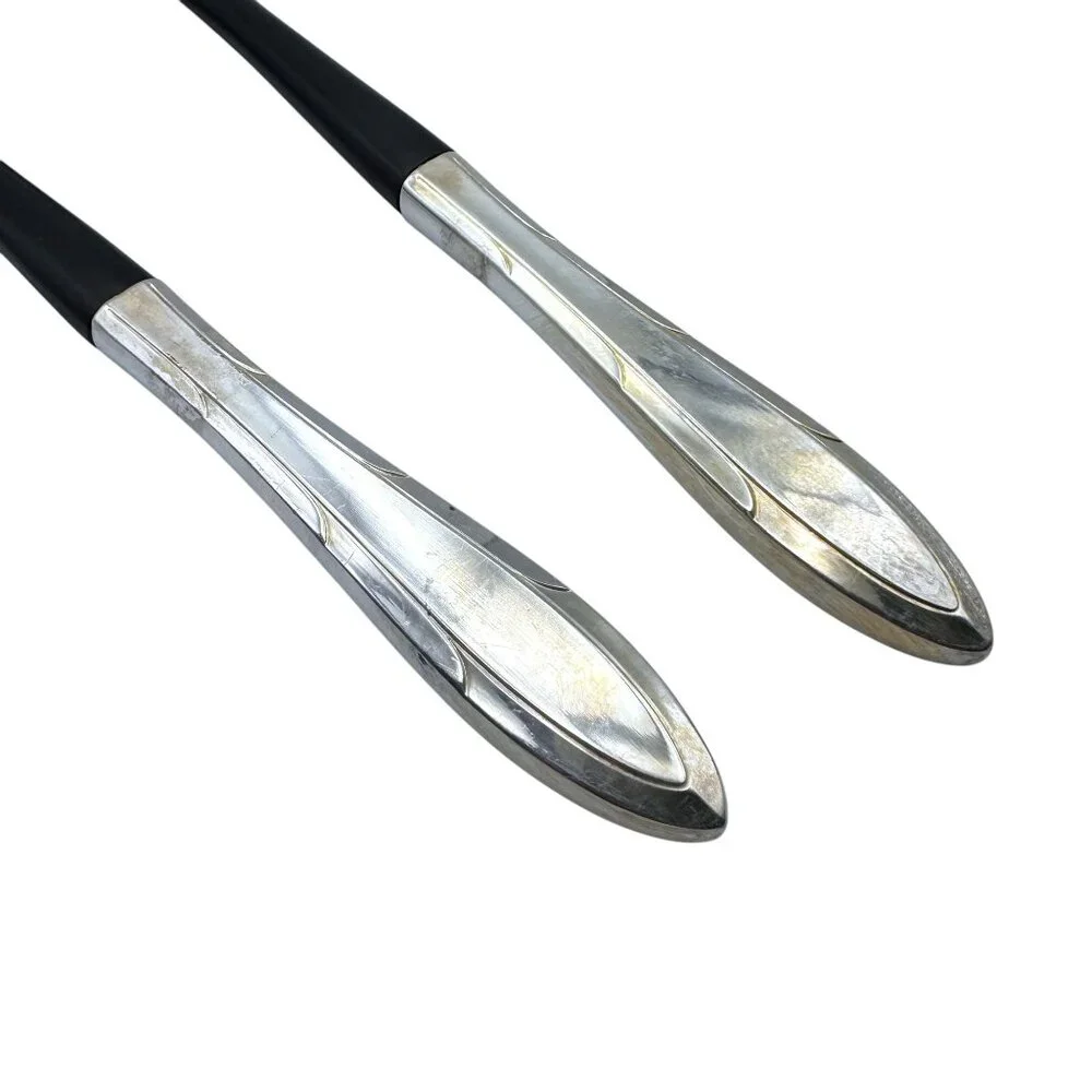 Reverie 1937 Silverplate by Oneida Salad Serving Set Black‎ Plastic & Silver Vtg